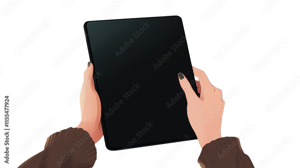 Poster Hands using black tablet isolated transparent background