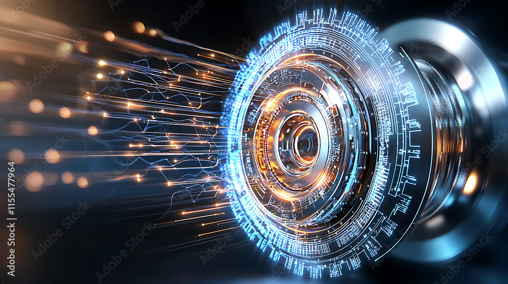 Poster dynamic digital interface transformation virtual space 3d animation tech environment close-up view f