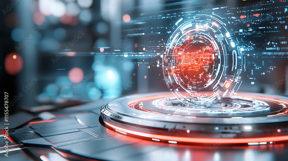 Poster futuristic digital sphere displaying data insights virtual workspace 3d graphics modern environment 