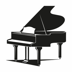 Elegant grand piano silhouette illustration with shadow on white background
