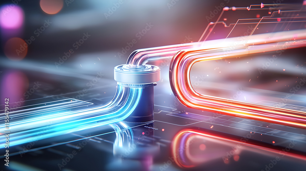Poster innovative data flow visualization tech lab digital art futuristic environment abstract view concept