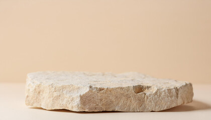 Rough stone podium for presentation, beige tones. Abstract empty podium for product presentation