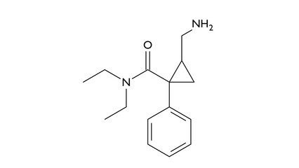 milnacipran molecule, structural chemical formula, ball-and-stick model, isolated image antidepressant