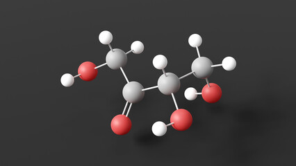 erythrulose molecule 3d, molecular structure, ball and stick model, structural chemical formula monosaccharide