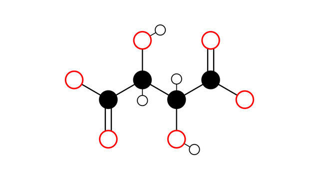 tartrate molecule, structural chemical formula, ball-and-stick model, isolated image salt