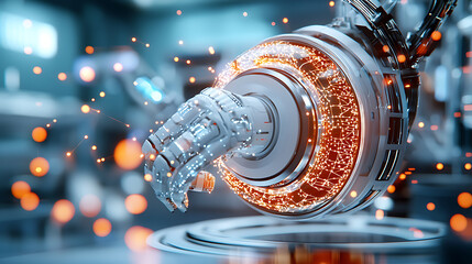 Futuristic robotic arm technology advanced laboratory digital artwork high-tech environment close-up view innovation concept