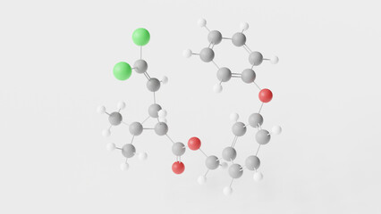 permethrin molecule 3d, molecular structure, ball and stick model, structural chemical formula insecticide