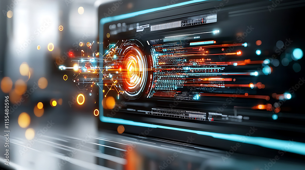 Poster dynamic data visualization in technology digital workspace infographic futuristic environment close-