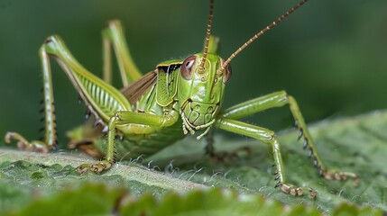 Fototapeta premium Magnificent Green Grasshopper Close-Up