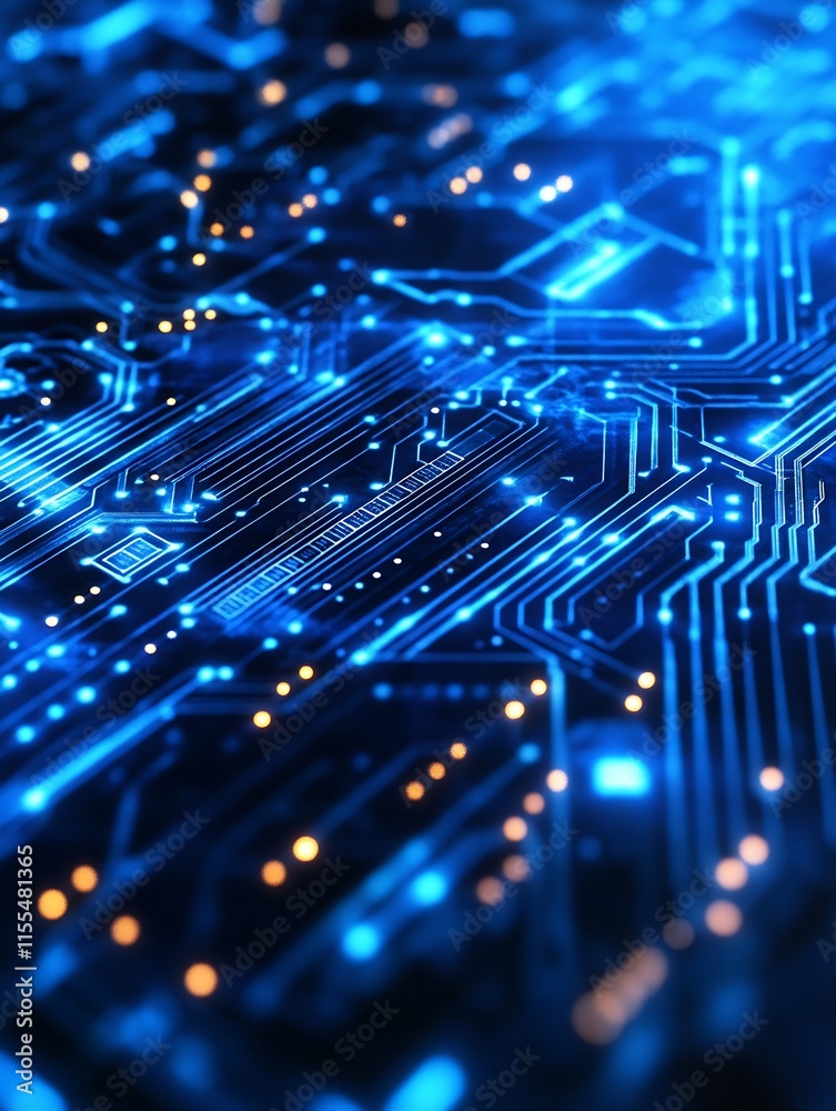 Aufkleber Dynamic Blue Circuit Board Pattern with Bright Technology Theme : Generative AI