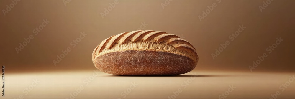 Aufkleber minimalist bread loaf with wheat grains on a neutral background for culinary mockup and template use
