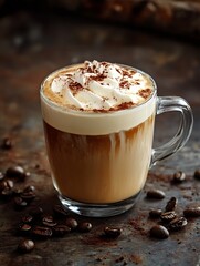 Rich espresso with whipped cream and sprinkles in a sophisticated glass cup : Generative AI