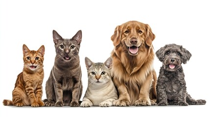 Fototapeta premium Diverse Group of Domestic Pets Featuring Dogs and Cats in Studio Portrait : Generative AI