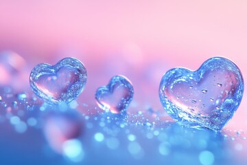 Obraz premium Colorful heart-shaped droplets create a romantic atmosphere against a soft pink background