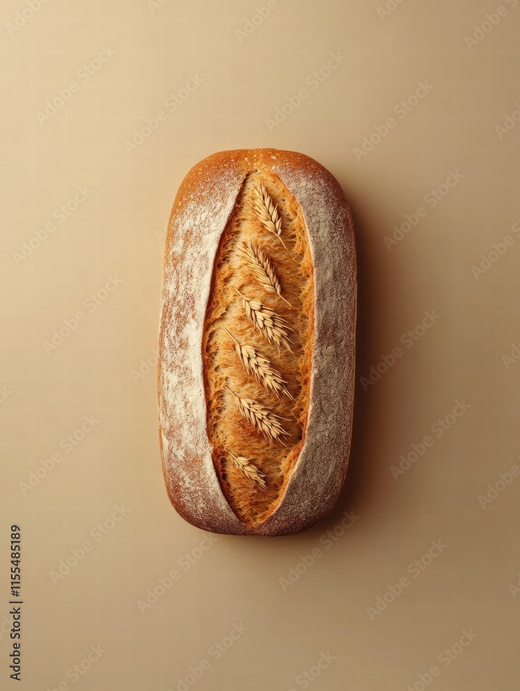 Aufkleber minimalist bread loaf with wheat grains on a neutral background inviting culinary creativity. genera