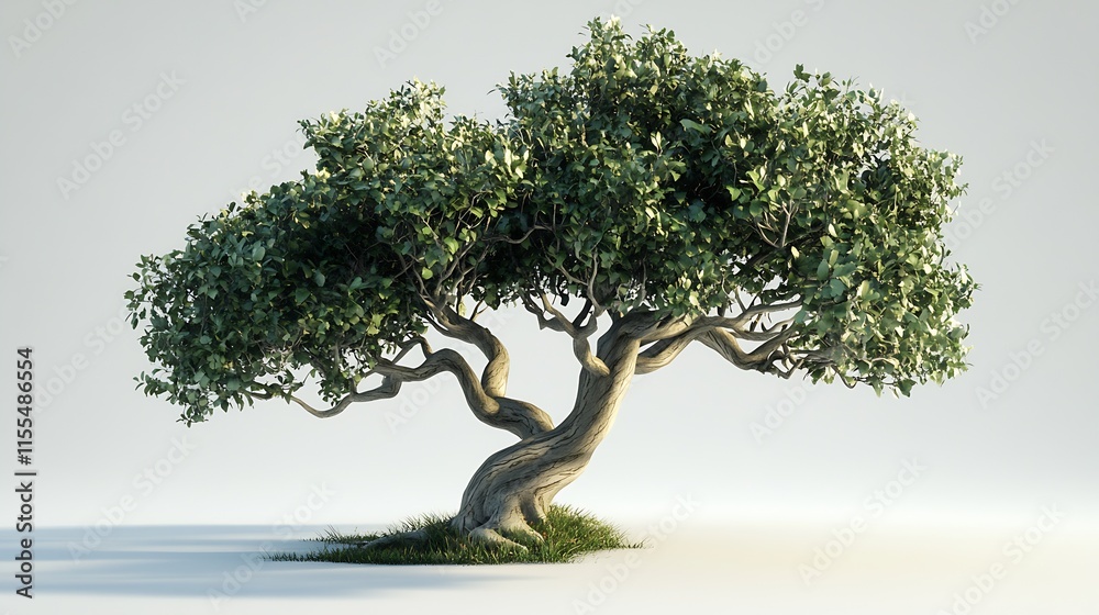 Poster Intricate gnarled tree with vibrant foliage against soft gradient background : Generative AI