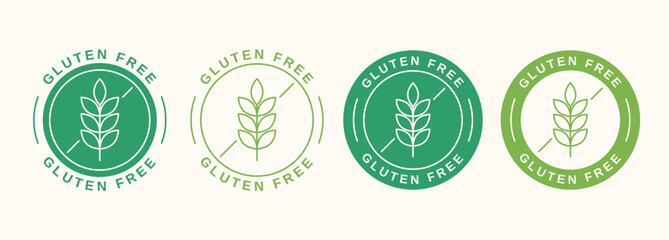 Set of gluten free labels in flat and linear style. Gluten free symbol with wheat grains. Vector illustration