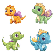 Fototapeta premium Adorable Baby Dinosaurs Cartoon Illustration