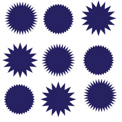Fototapeta premium Circle sticker set. Wavy edge promo black badges. Star burst shape tags for price. Blank sale stickers. Simple silhouette. Flat vintage labels. Graphic illustration.