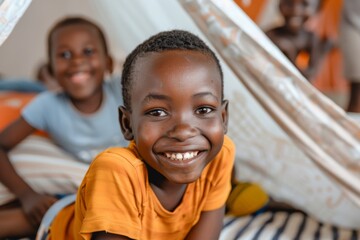 Mother and son at home