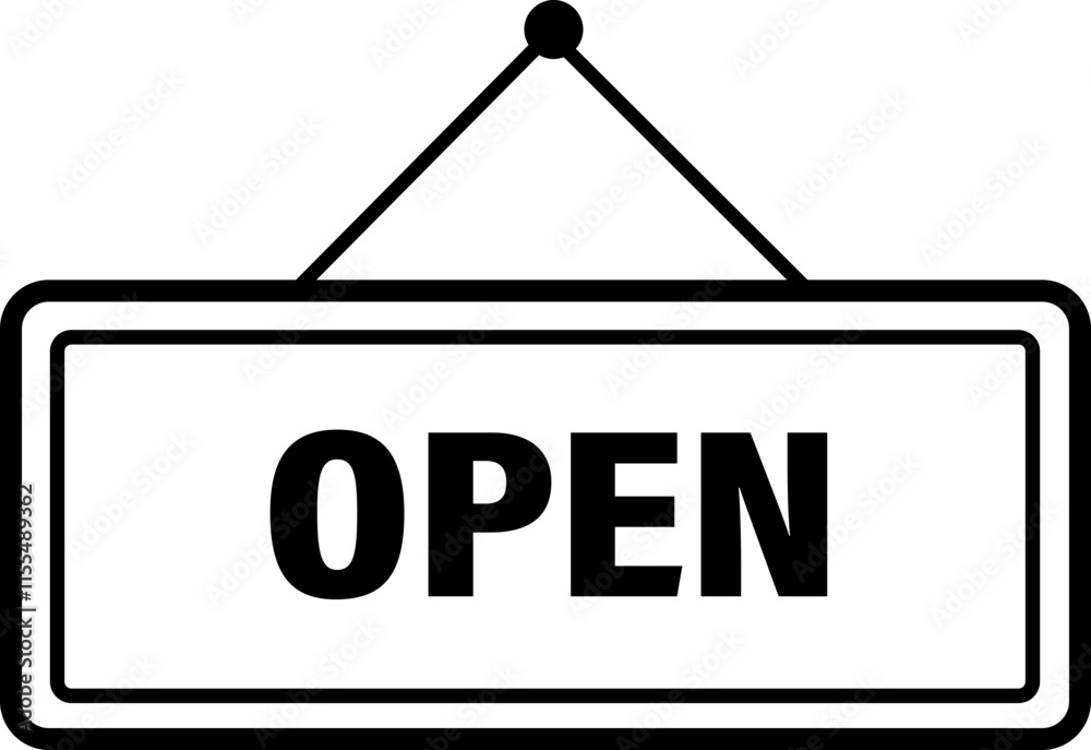 Fototapete Open sign board icon in trendy line style. Button vector for graphic design isolated on transparent background. black symbol. Alert signal message illustration for website and mobile app.