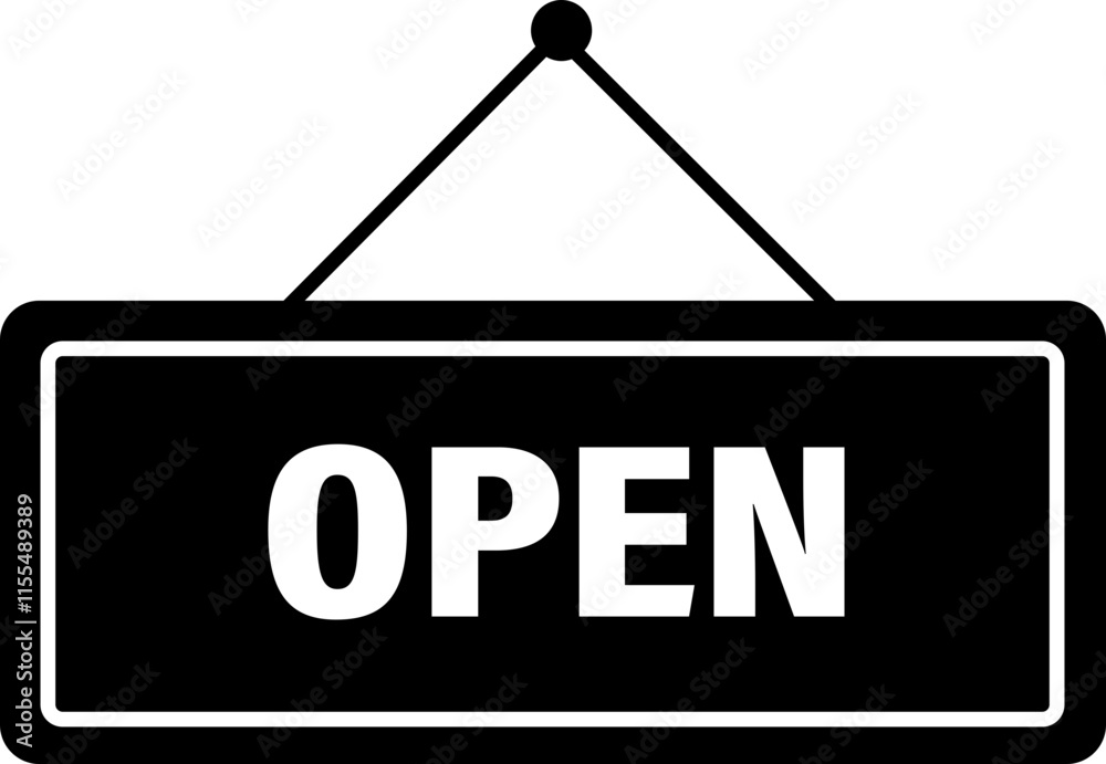 Fototapete Open sign board icon in trendy line style. Button vector for graphic design isolated on transparent background. black symbol. Alert signal message illustration for website and mobile app.