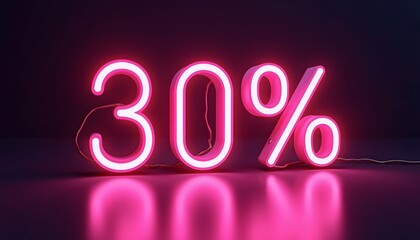 Thirty Percent Off Neon Sign: Pink Glowing Discount Offer