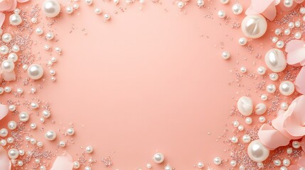 Elegant Pink Background with Pearls and Decorative Elements for Beautiful Invitations, Greeting Cards, or Stylish Wedding Announcements