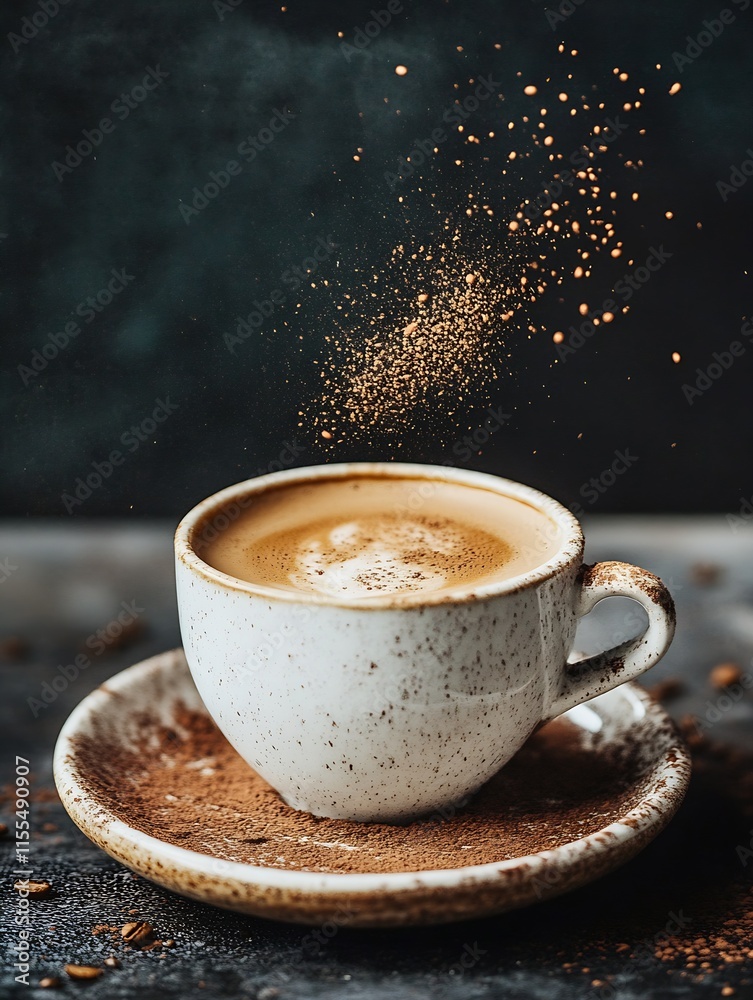 Aufkleber Cappuccino with Cinnamon Spices and Splashes Creating Artful Pattern : Generative AI