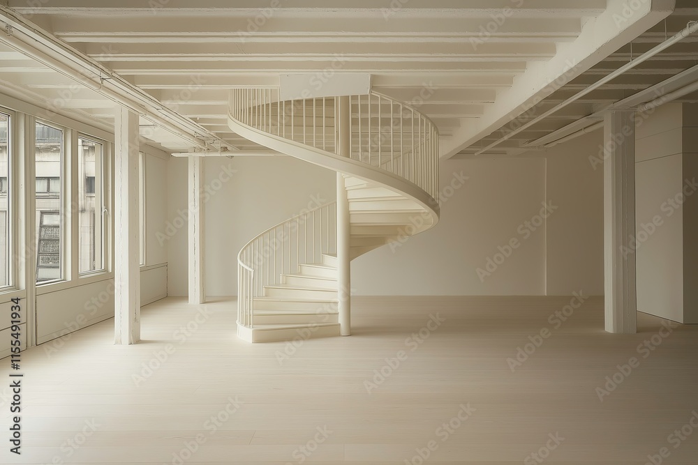Poster a white spiral staircase in an otherwise empty room