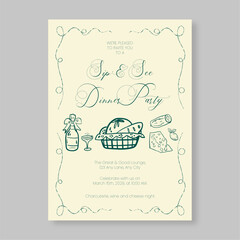 Whimsical Dinner Party Invitation Elegant Minimalist Style Ideal for Formal or Casual Nights