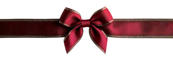 red bow ribbon with metallic gold border along the edge. png transparent background 