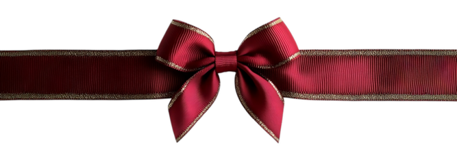 red bow ribbon with metallic gold border along the edge. png transparent background 