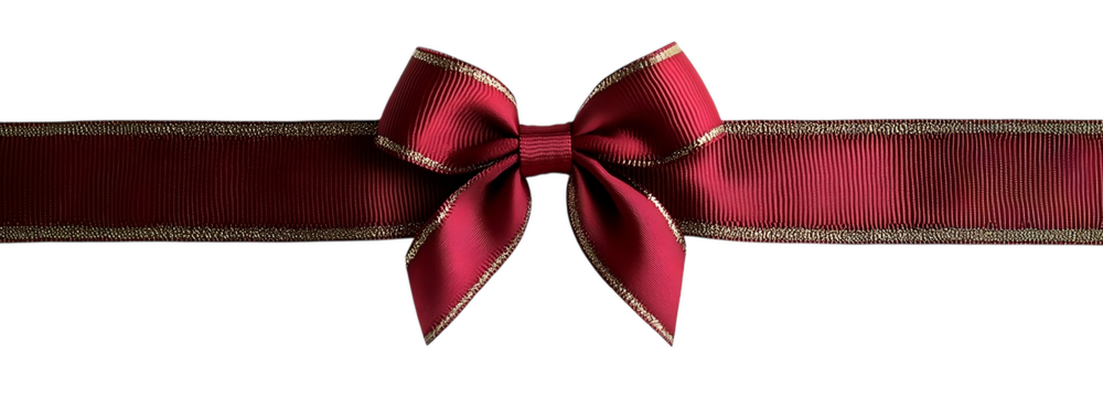 red bow ribbon with metallic gold border along the edge. png transparent background  - Powered by Adobe