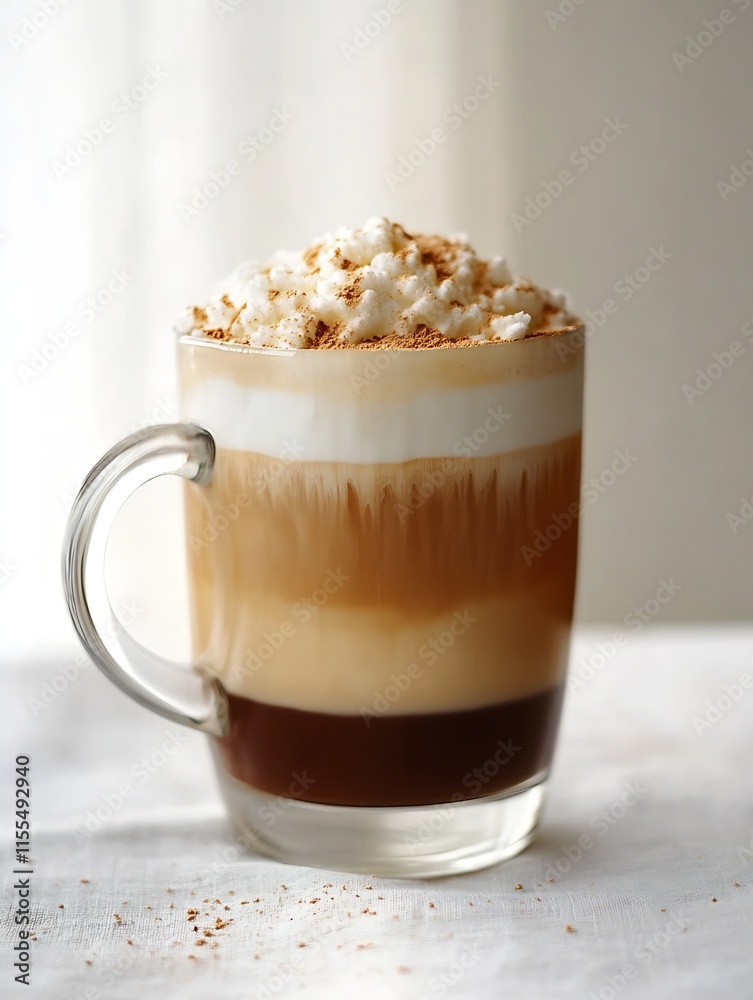 Poster Decadent Layered Mocha Latte with Cream Topping on Neutral Background : Generative AI