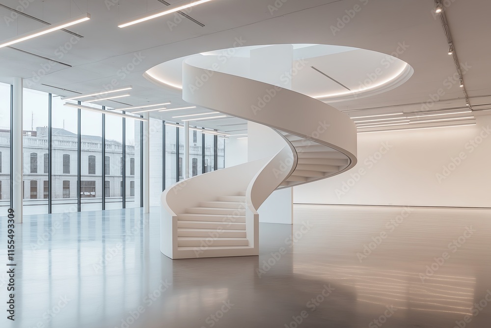 Poster a white spiral staircase in an otherwise empty room
