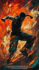 Naklejka premium Action-packed painting of a Krav Maga practitioner executing a defensive maneuver in a high-stakes situation. The vibrant colors and sharp motion convey urgency and self-defense.