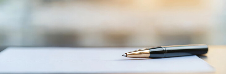 sleek pen resting on blank sheet of paper, ready for writing