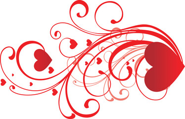 Red Floral with Curved Stem and Heart on White Background