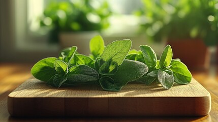 Fresh Oregano on Wooden Cutting Board: A Culinary Delight