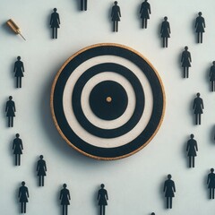 A conceptual image illustrating gender representation and targeting in society through symbolic figures and a central circle.