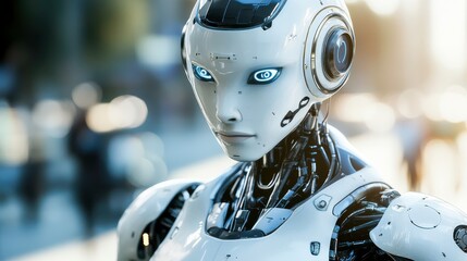 Fototapeta premium Realistic Robot Portrait with Bright Lighting and Textures