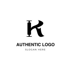 Letter K logo mark, beautiful letter vector logo, stylish serif font.