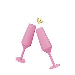 3d render of Pink Champagne Glasses Toasting Illustration