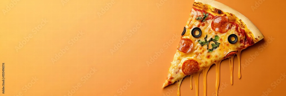 Poster savor the deliciousness of a pizza slice with perfectly melted cheese and colorful toppings on a min