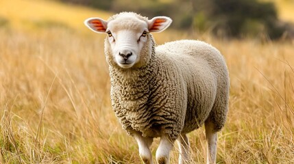 Fototapeta premium Peaceful Sheep Grazing in Sunlit Pasture During Tranquil Evening : Generative AI
