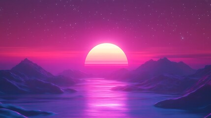 Fototapeta premium Nostalgic synthwave gradient background with pulsating glow and flickering scanline effect