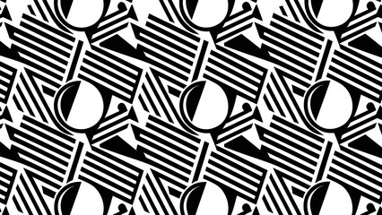 Black geometric shapes Seamless Pattern on White Background