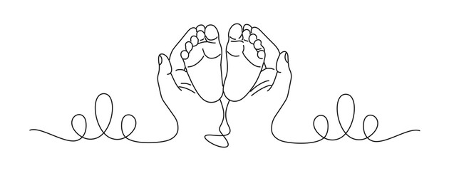 Hands Cradle Tiny Feet. Simple Vector one line continous