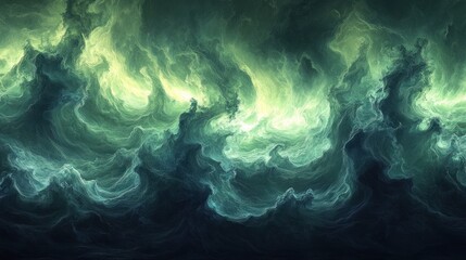 Abstract swirling green and yellow cloudscape.